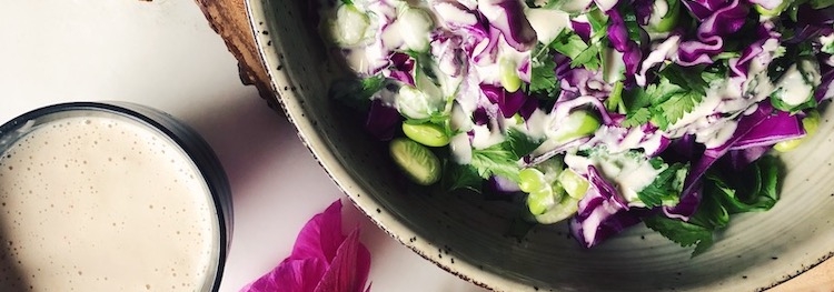 Purple Cabbage Salad with Ginger Tahini Dressing